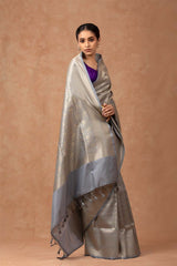 Mettalic Grey Soft Silk Saree