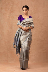 Mettalic Grey Soft Silk Saree