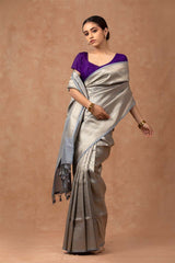 Silk saree, Semi silk saree,Metallic Grey Saree, Party wear saree