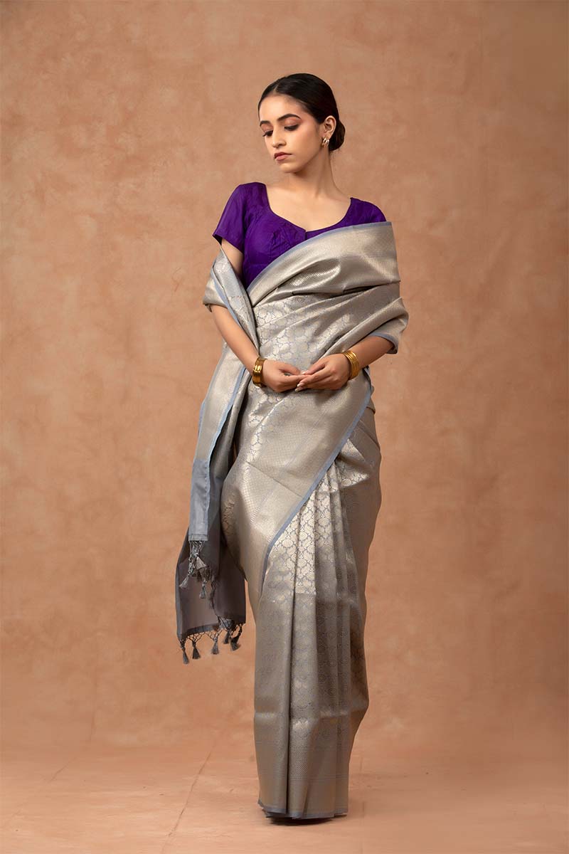 Mettalic Grey Soft Silk Saree