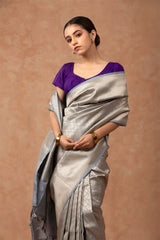 Mettalic Grey Soft Silk Saree