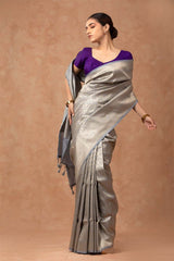 Mettalic Grey Soft Silk Saree