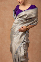 Mettalic Grey Soft Silk Saree