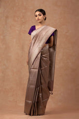 Silk saree, Semi silk saree,Brown Saree, Party wear saree