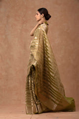 Henna Green Striped Woven Silk Saree