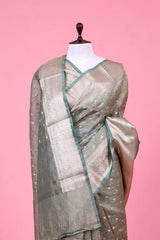 Olive Green Woven Soft Silk Saree