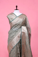 Olive Green Woven Soft Silk Saree