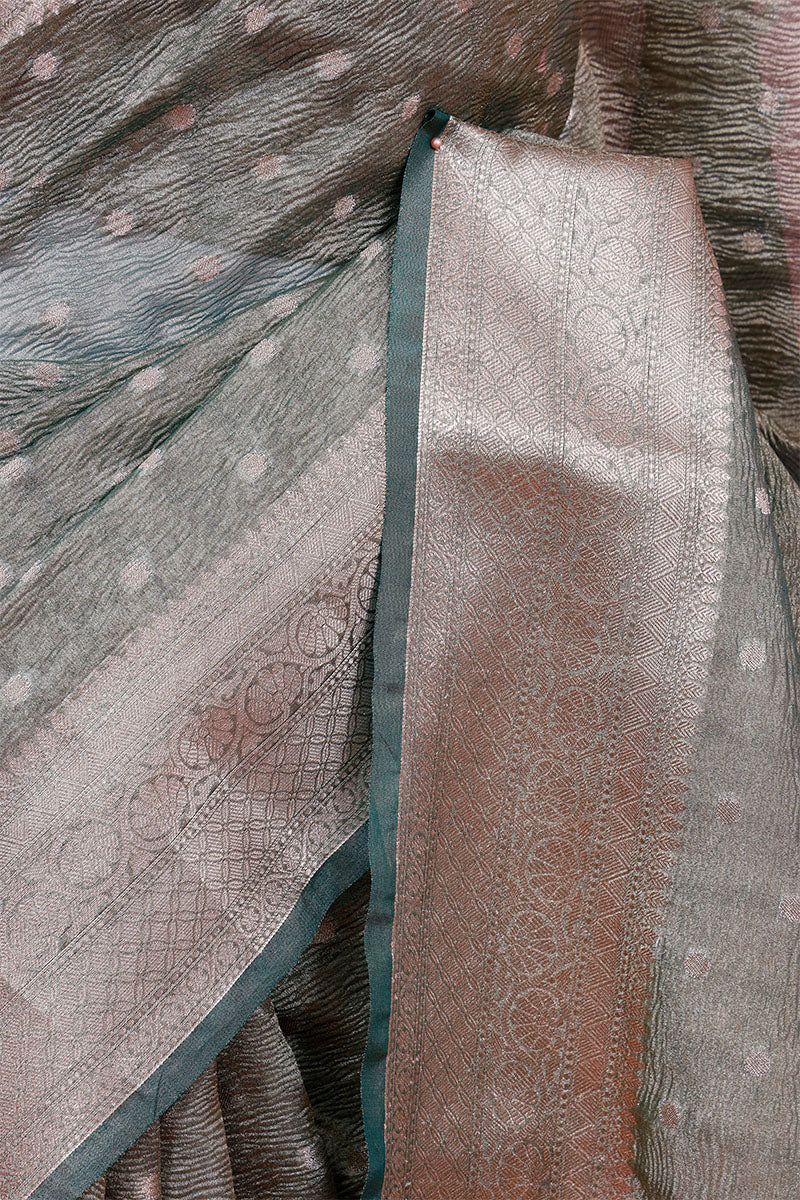 Olive Green Woven Soft Silk Saree