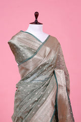 Olive Green Woven Soft Silk Saree