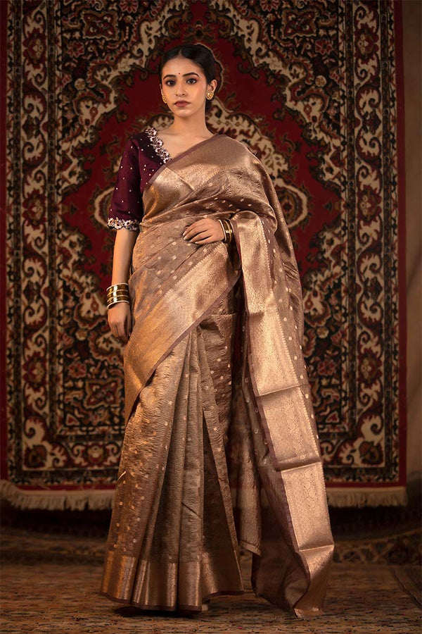 Rust Purple Woven Silk Saree