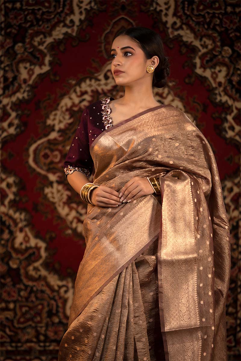 Rust Purple Woven Silk Saree