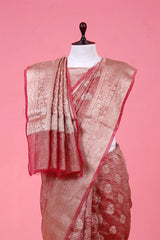 Rust Red Woven Silk Saree