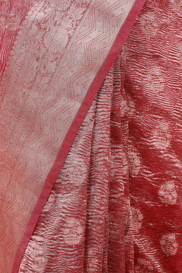 Rust Red Woven Silk Saree