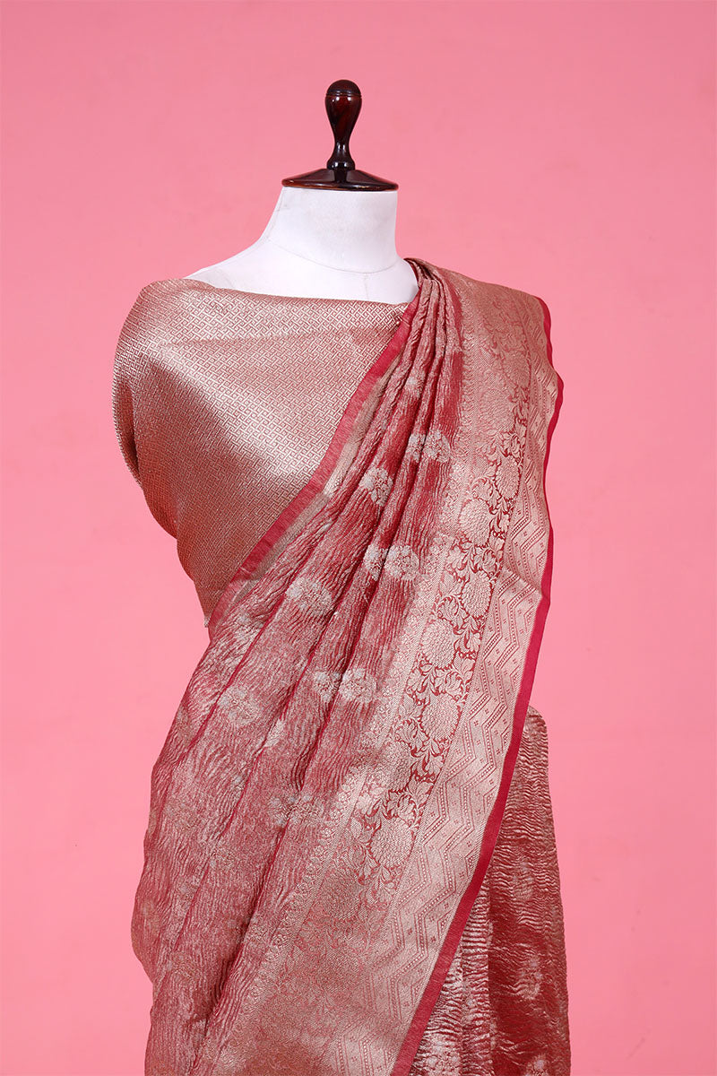 Rust Red Woven Silk Saree