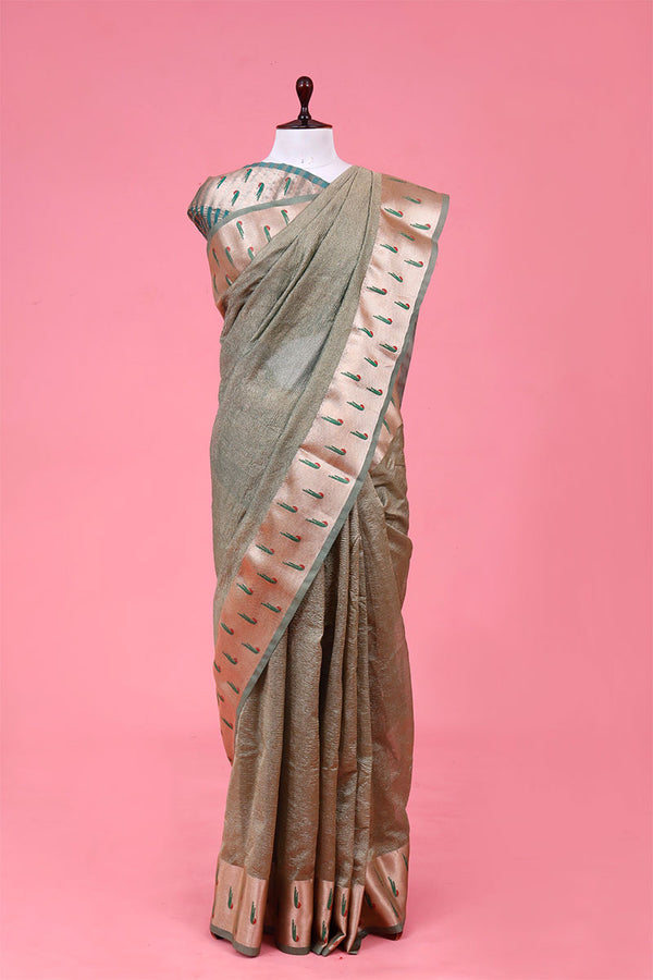 Silk saree, Semi silk saree, Sage Green Paithani Saree, Party wear saree