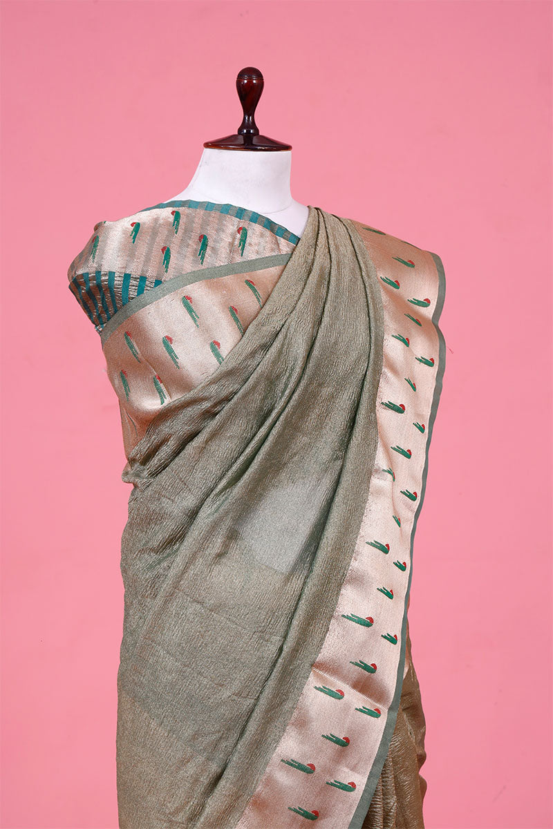 Sage Green Paithani Woven Silk Saree