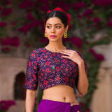 Purple Patola Printed Chiniya Silk Blouse