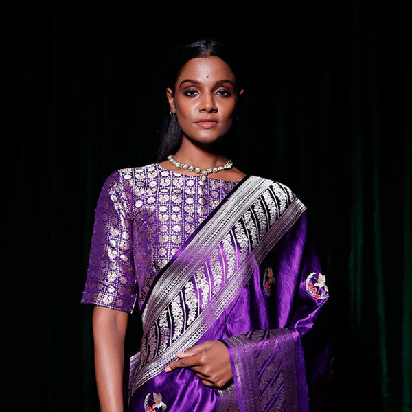 Purple Ethnic Handwoven Banarasi Silk Blouse