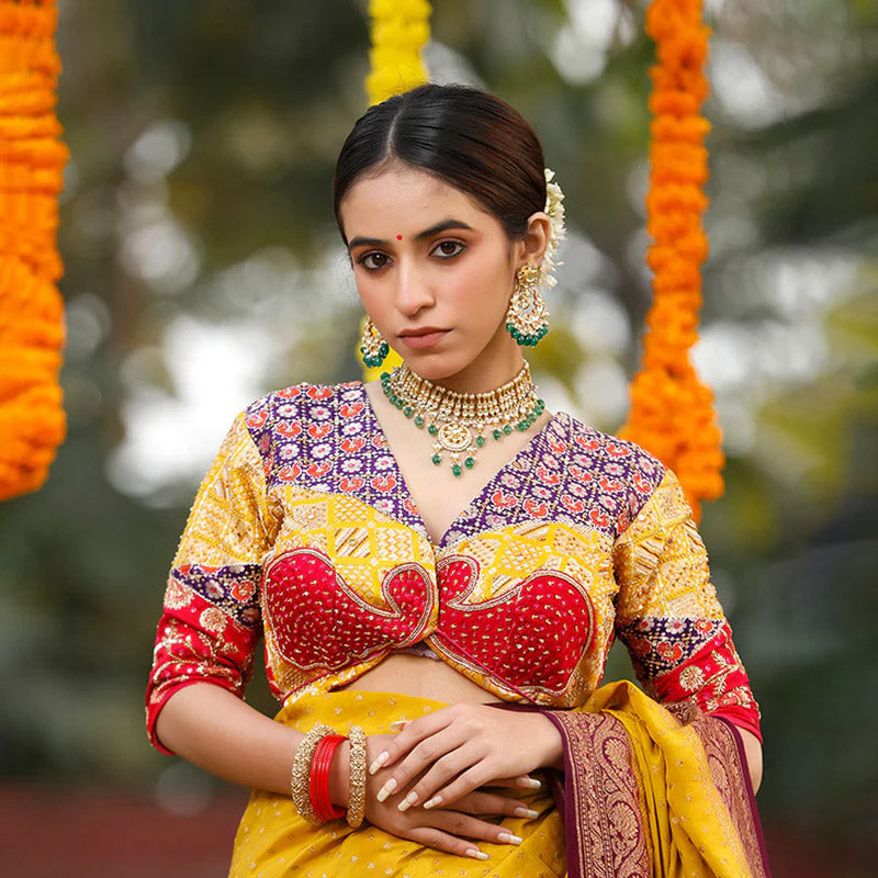 Yellow Embellished Handwoven Banarasi Silk Blouse