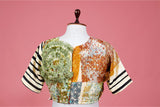 Multicolored Abstaract Printed Embellished Silk Blouse