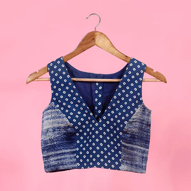 Indigo Bandhni Printed Cotton Blouse