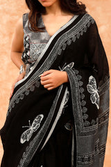 Black Ethnic Printed Cotton Blouse