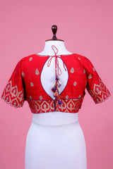 Banarasi Red Handloom Silk Blouse with Cutdana & Aari Handwork