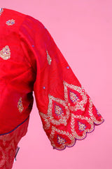 Banarasi Red Handloom Silk Blouse with Cutdana & Aari Handwork