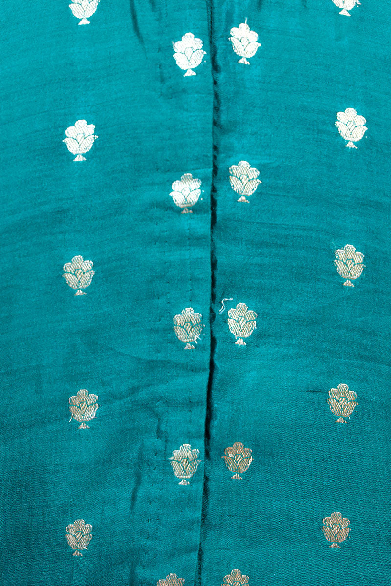 Sapphire Green Chiniya Silk Blouse with Gold Zari Motifs