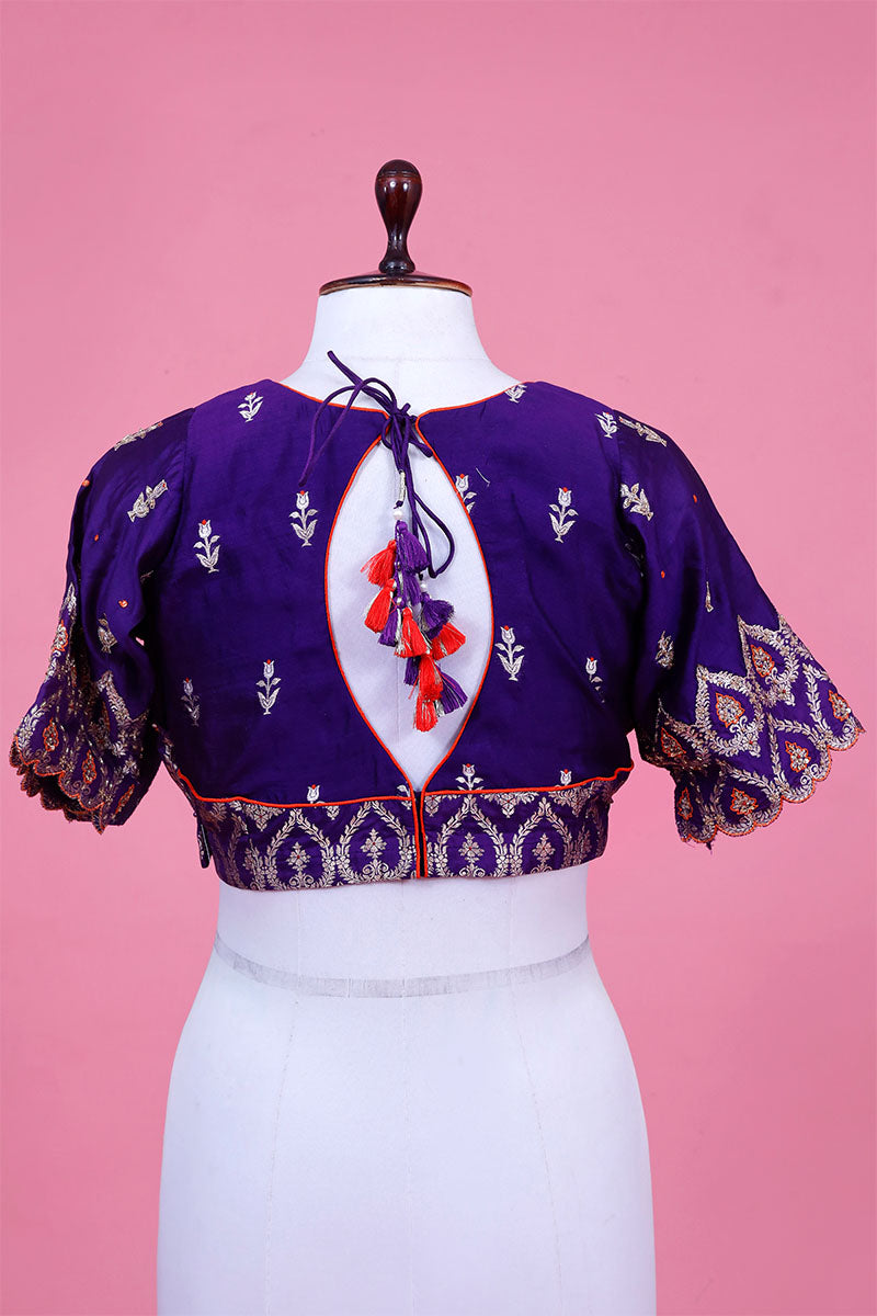 Purple Banarasi Silk Blouse with Kadhwa Motifs and Handwork