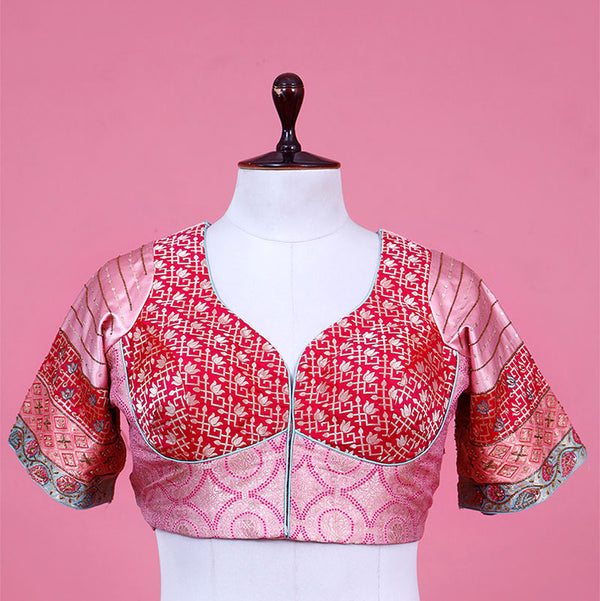 Baby Pink Banarasi Silk Blouse with Katdana Handwork