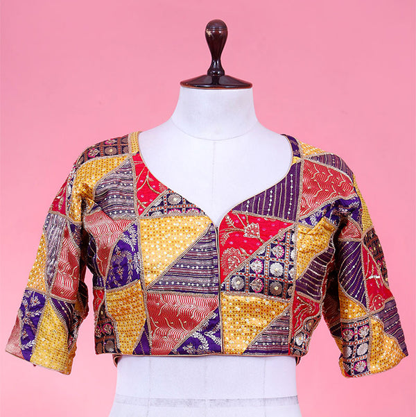 Multicolored Banarasi Silk Blouse with Katdana and Sequin work