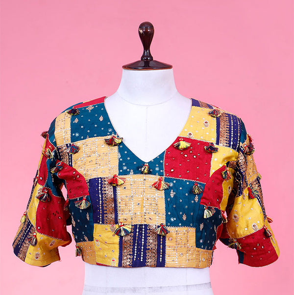 Multicolored Banarasi Silk Blouse with Sequin and Aari Handwork