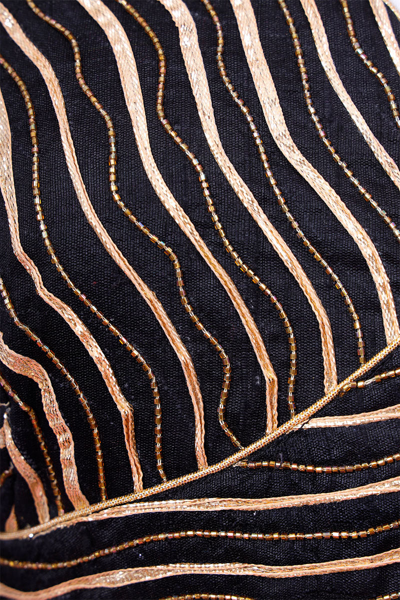 Black Raw Silk Blouse with Stripes and Pichwai Motifs