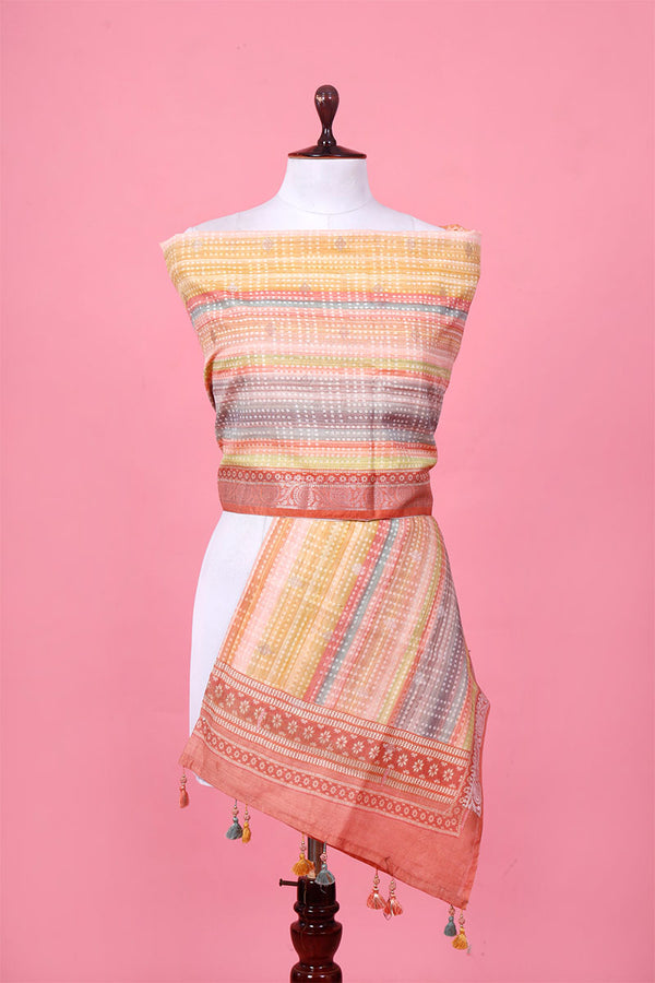 Peach Striped Chanderi Silk Dupatta