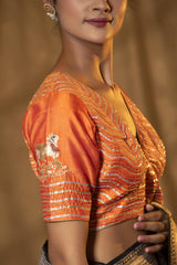 Orange Raw Silk Blouse with Gota Patti and Cutdana Stripes