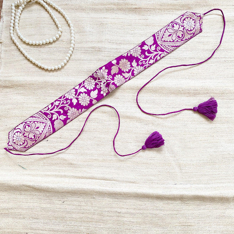 Buy Purple Banarasi Silk Waist Belt Online