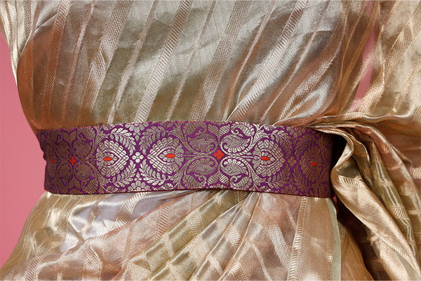 Deep Purple Banarasi Silk Waist Belt