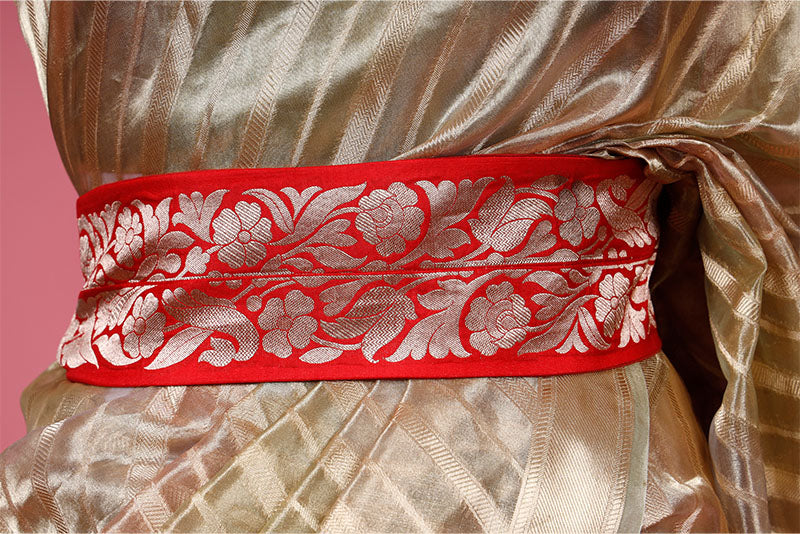 Cherry Red Banarasi Silk Waist Belt