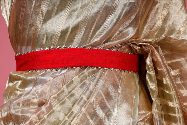 Vermillion Red Woven Raw Silk Waist Belt