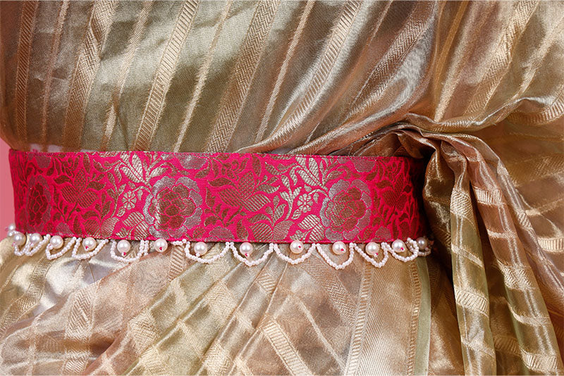 Pink Embellished Banarasi Silk Waist Belt