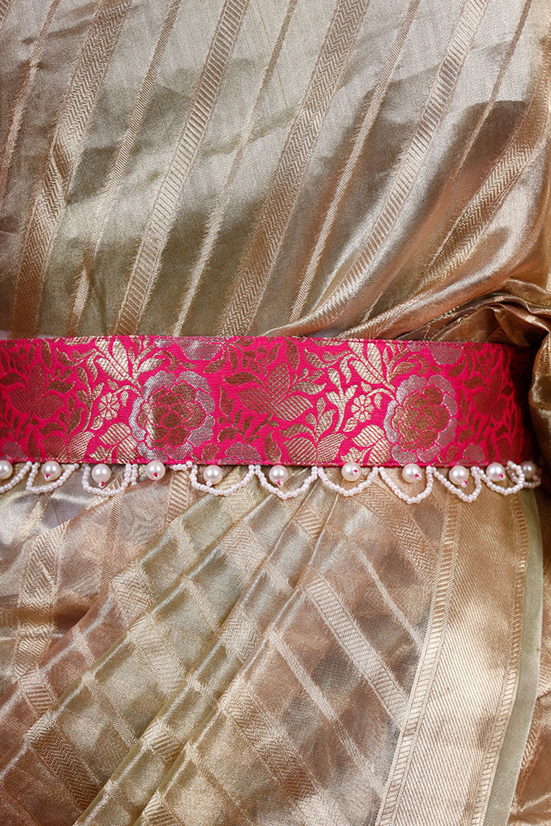 Pink Embellished Banarasi Silk Waist Belt