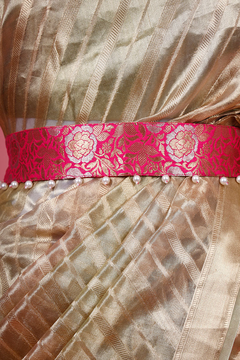 Pink Embellished Banarasi Silk Waist Belt