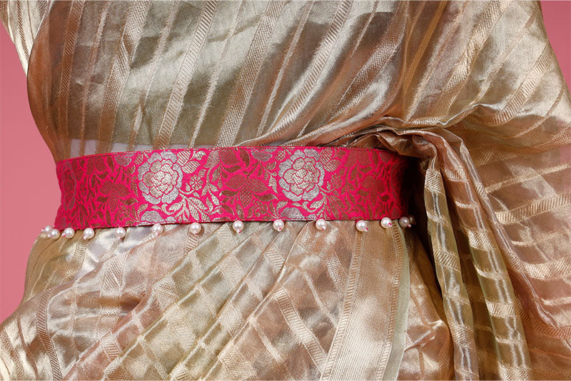 Pink Embellished Banarasi Silk Waist Belt