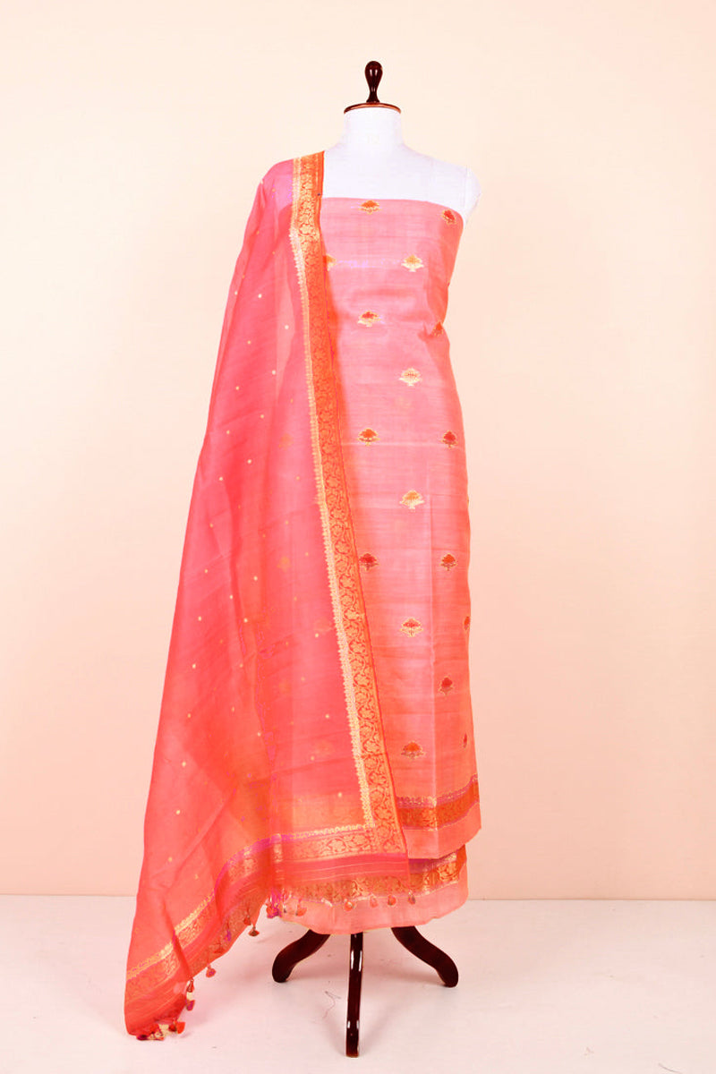 Peach Handwoven Chiniya Silk Co-ord Dress Material