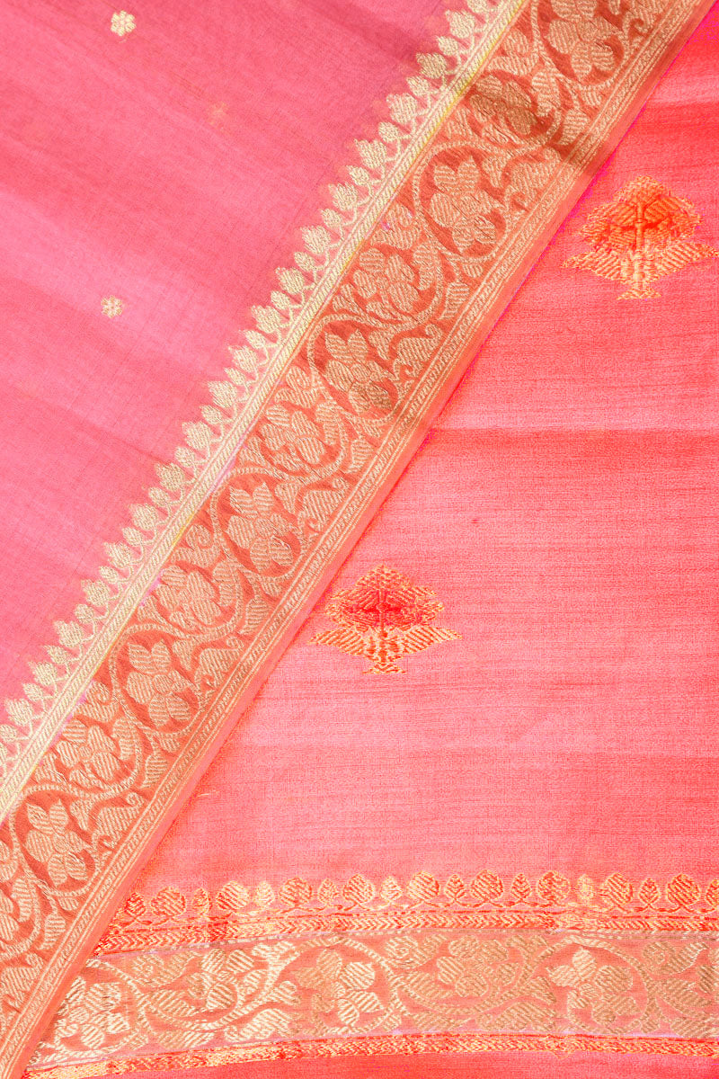 Peach Handwoven Chiniya Silk Co-ord Dress Material