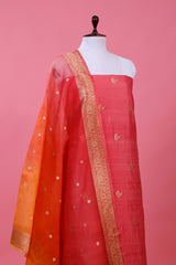 Rose Pink Handwoven Chiniya Silk Dress Material - Chinaya Banaras