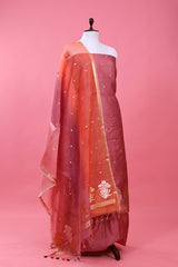 Dusty Mauve Ethnic Woven Banarasi Silk Dress Material - Chinaya Banaras