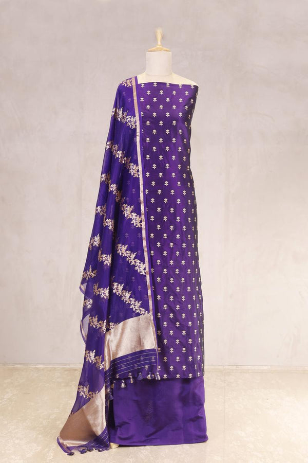 Purple Handwoven Banarasi Silk Unstitched Salwar Suit