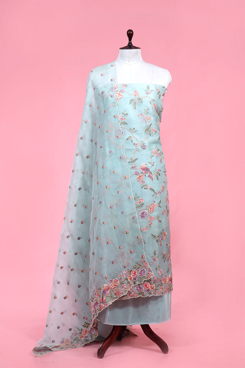 Floral Embroidered Organza Silk Suit Piece